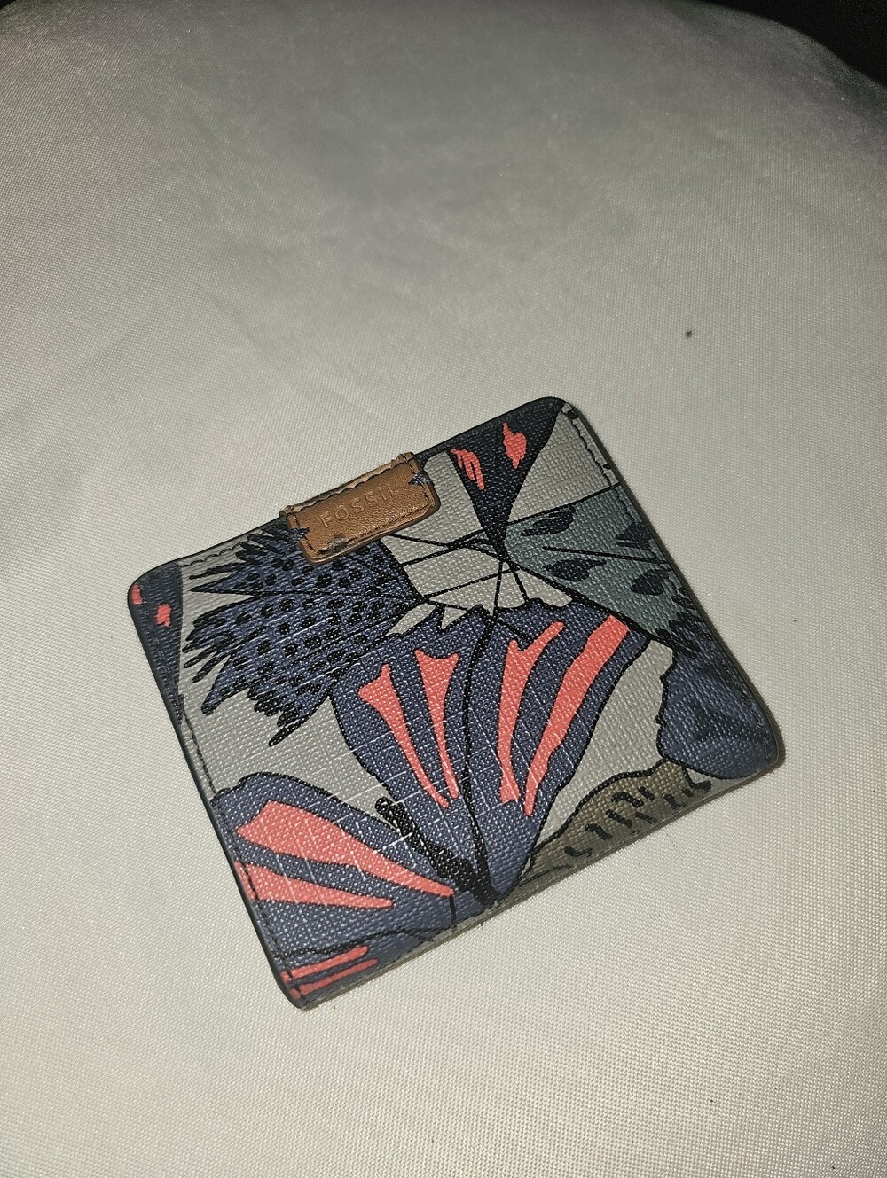 Fossil Butterfly Print Card Holder - Navy, Coral & Gray